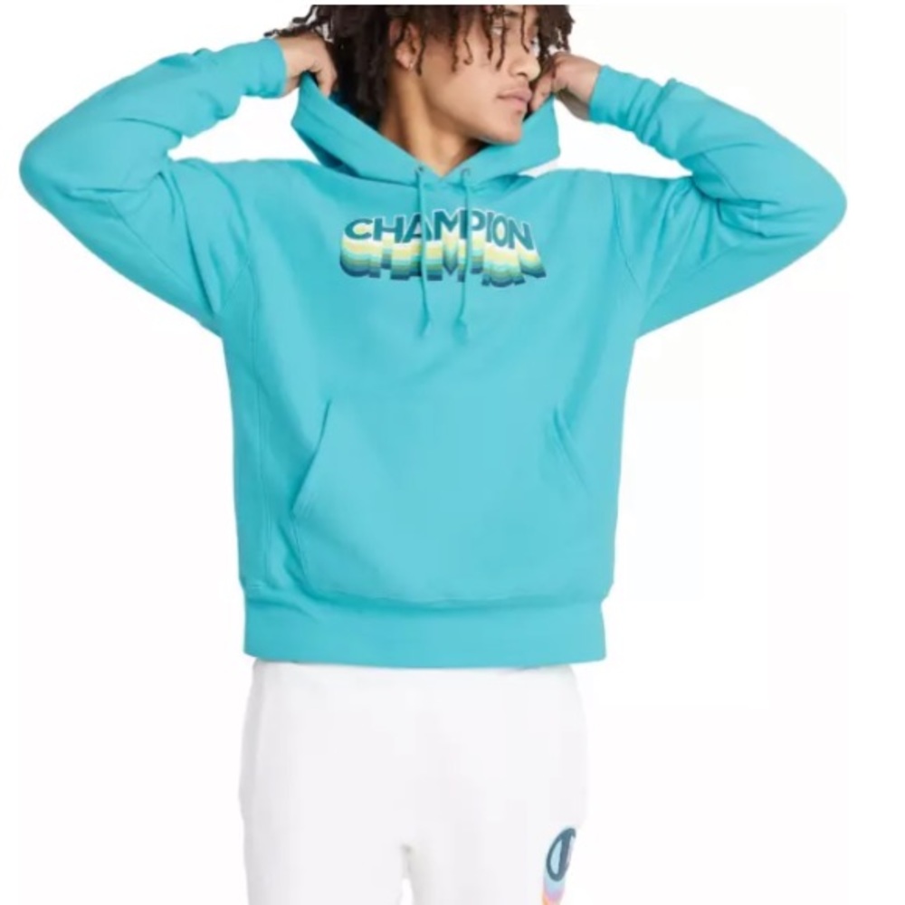 CHAMPION REVERSE WEAVE INK SHADOW HOODIE IN PORTAL TEAL